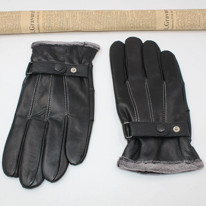 Мужские классические перчатки из натуральной овечьей кожи теплые уличные с