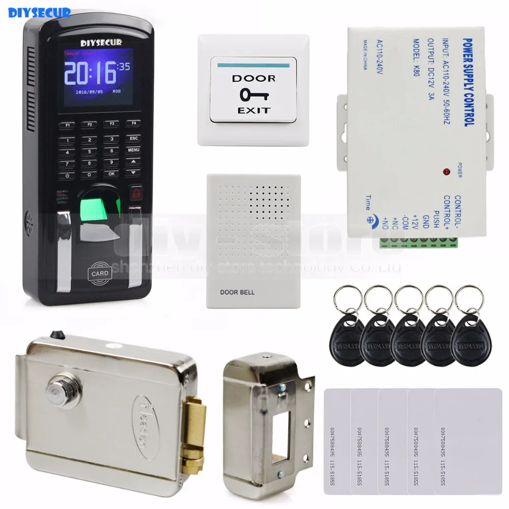 DIYSECUR Door Bell Fingerprint 125KHz RFID Reader Password Keypad + Electric Lock Access Control System Kit for Office / House
DIYSECUR Door Bell Fingerprint 125KHz RFID Reader Password Keypad + Electric Lock Access Control System Kit for Office / House