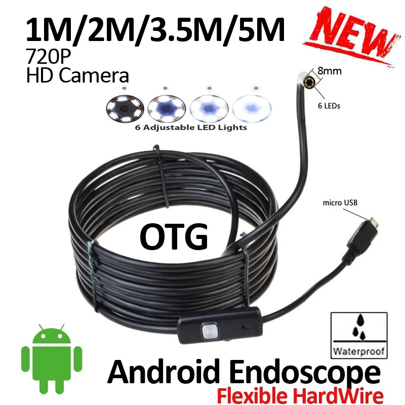 Гибкая проводных 8 мм HD720P Android OTG USB эндоскоп Камера 5 м 3 2 1 Водонепроницаемый змея