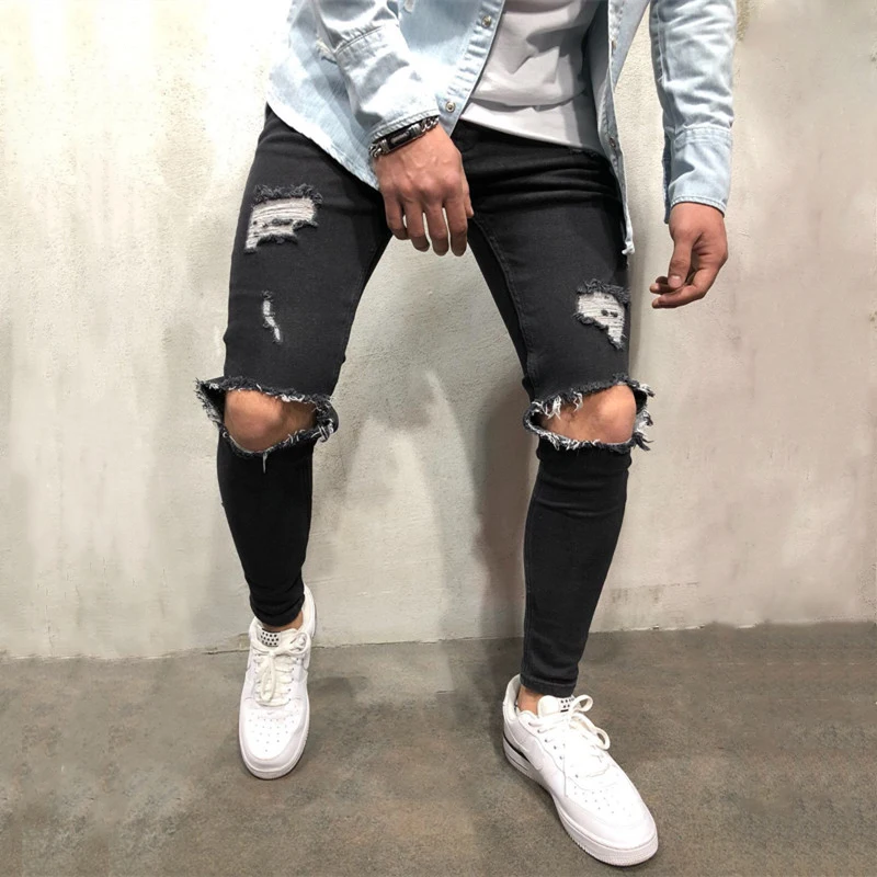 New Men Skinny Knee holes BIG Elasticity black Blue Denim Pants justin bieber Fashion Male Ripped Streetwear Jeans Trousers
New Men Skinny Knee holes BIG Elasticity black Blue Denim Pants justin bieber Fashion Male Ripped Streetwear Jeans Trousers