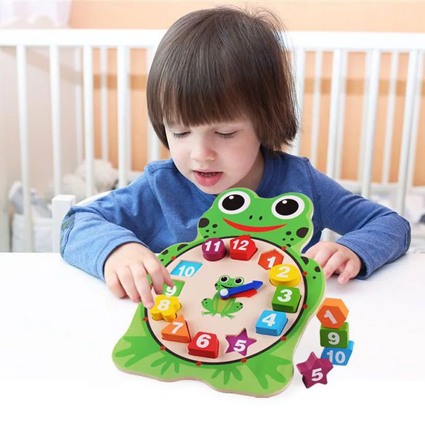 Cartoon Animal Digital Clock Toy Watch Wooden Educational Frog Shape Early Childhood Education Kindergarten Children | Игрушки и хобби