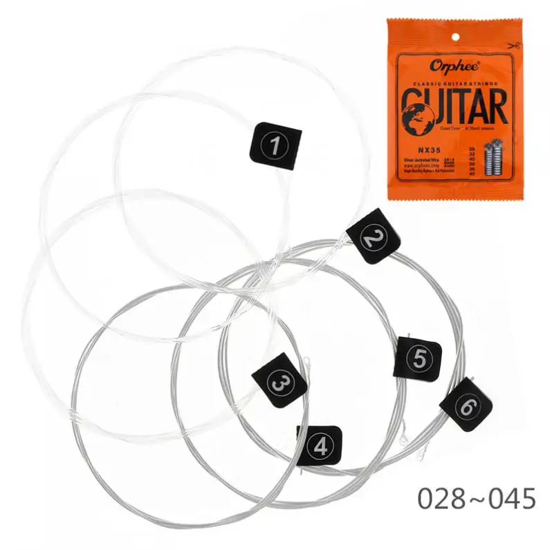 6Pcs/Set Classical Guitar String 028-045 Silver Jacketed Wire with Great Tone & Hard Tension suitable for classical guitar
6Pcs/Set Classical Guitar String 028-045 Silver Jacketed Wire with Great Tone & Hard Tension suitable for classical guitar