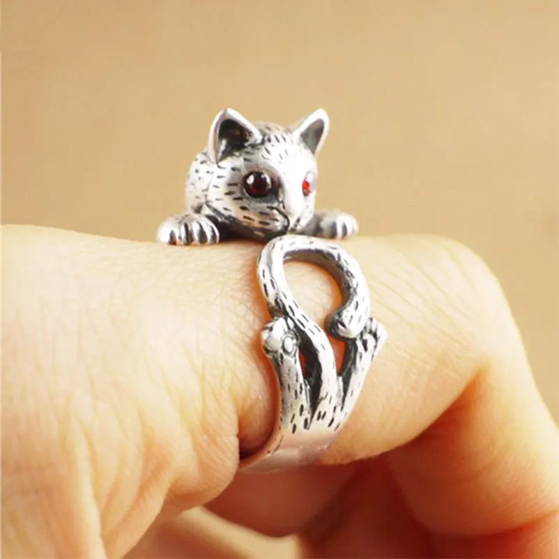Оптовая продажа 10 шт./лот Винтажное кольцо с котом регулируемые 3D кольца котенок