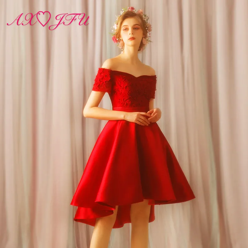AXJFU princess red flower lace evening dress vintage bride boat neck satin high/low rose red lace up evening dress 2318t
AXJFU princess red flower lace evening dress vintage bride boat neck satin high/low rose red lace up evening dress 2318t