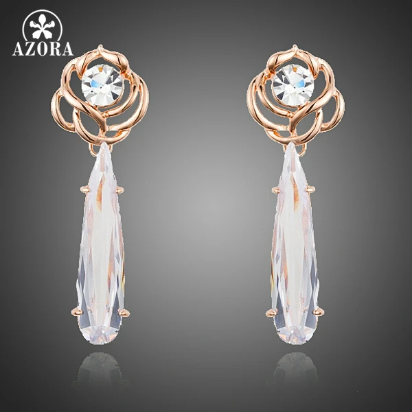 Женские длинные серьги подвески из розового золота с прозрачным фианитом|earrings