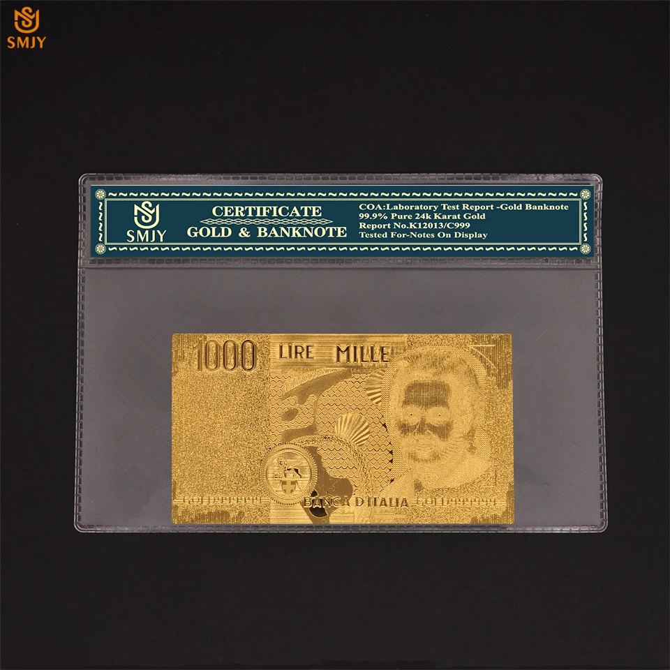 Discounted Product Gold 999 Italian Banknotes 1000 Lira Banknotes in 24k Gold Money Collection With COA Frame
Discounted Product Gold 999 Italian Banknotes 1000 Lira Banknotes in 24k Gold Money Collection With COA Frame