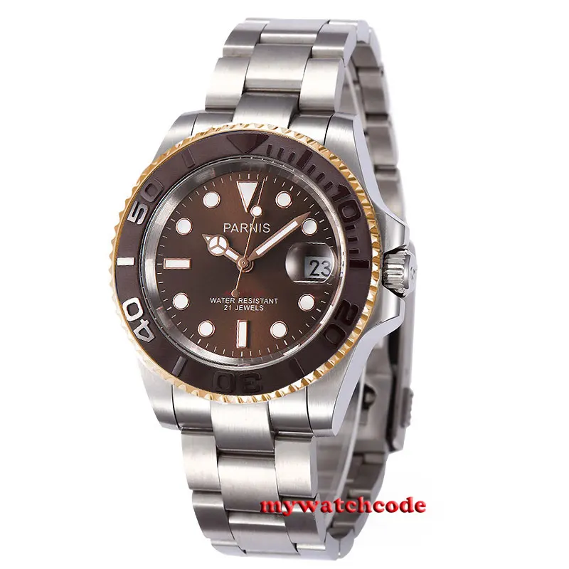 41mm Parnis brown dial golden case Sapphire glass Ceramic bezel miyota automatic mens watch
41mm Parnis brown dial golden case Sapphire glass Ceramic bezel miyota automatic mens watch