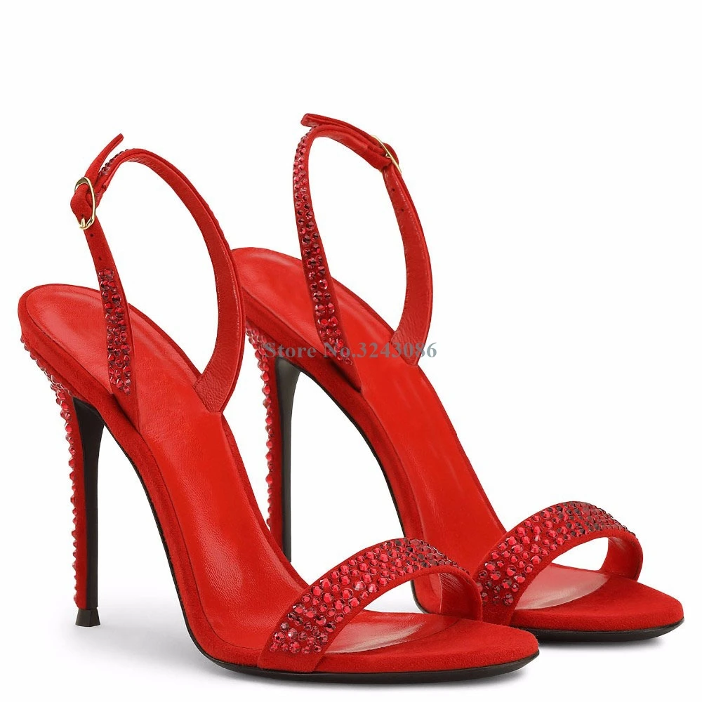 Red Black Suede Crystal Sandals Single Strap Bling Bling Rhinestone Stiletto Heel Sandals Back Strap Thin High Heel Sandals
Red Black Suede Crystal Sandals Single Strap Bling Bling Rhinestone Stiletto Heel Sandals Back Strap Thin High Heel Sandals