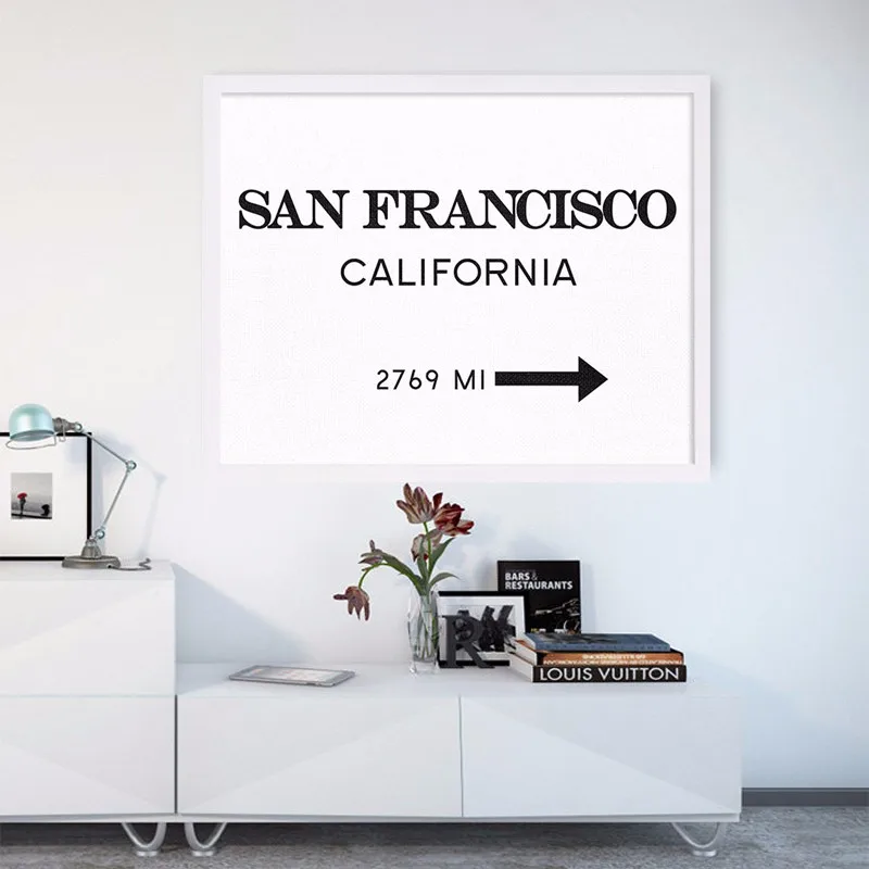 Сан Франсиско печать California City Sign Современная арт постер холст искусство живопись