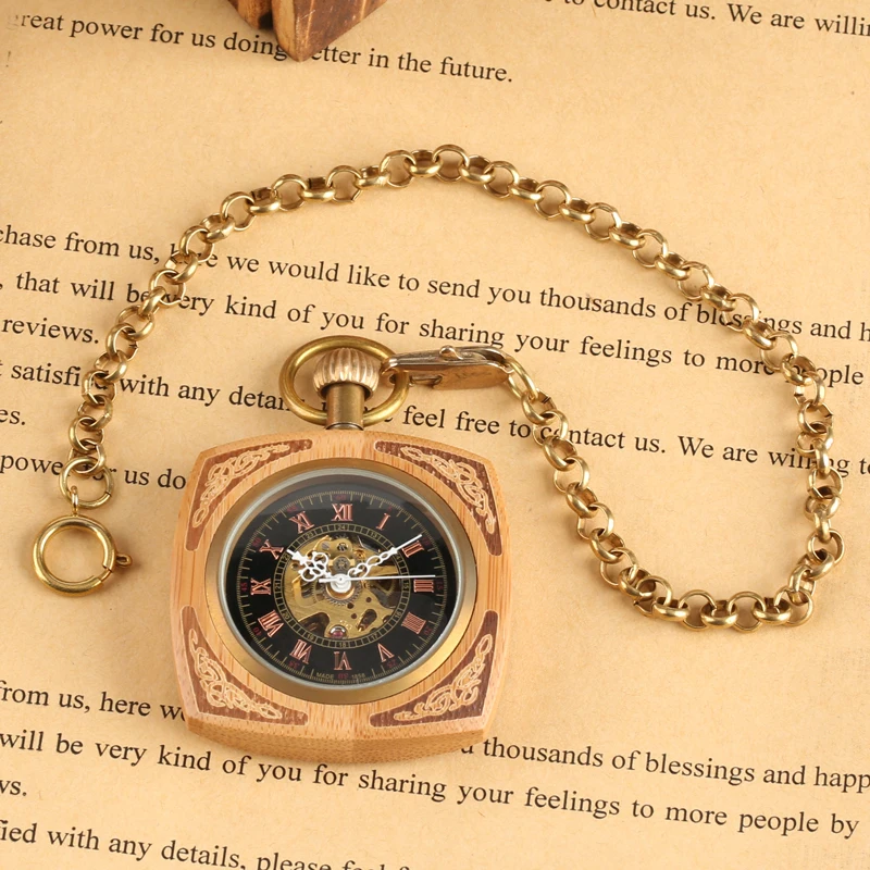 Square Bamboo Men's Women's Vintage Mechanical Pocket Watch With Golder Chain Creative Clock Gifts
Square Bamboo Men's Women's Vintage Mechanical Pocket Watch With Golder Chain Creative Clock Gifts