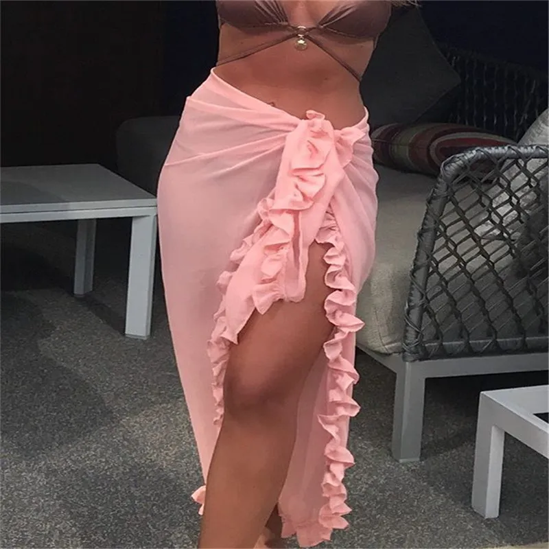 Summer Women Ruffles See Through Long Skirts Fashion Cover Beachwear Chiffon Slim Lace Up Split Transparent Skirt Casual Vestido
Summer Women Ruffles See Through Long Skirts Fashion Cover Beachwear Chiffon Slim Lace Up Split Transparent Skirt Casual Vestido