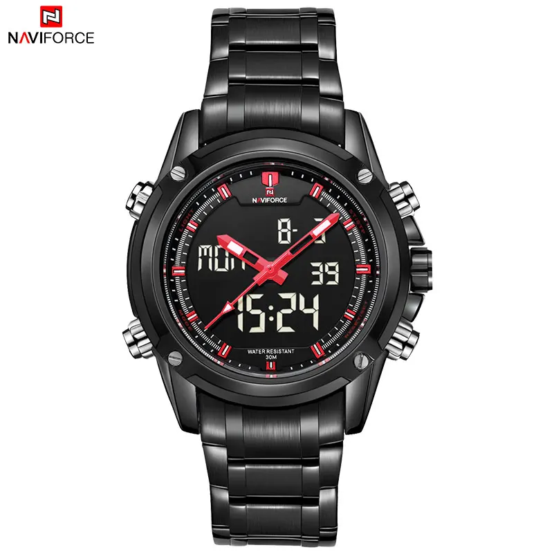 

NAVIFORCE Brand Mens Sport Watch Men 30M Waterproof Quartz Watches Stainless Steel Band Analog LED Digital Display Wristwatches