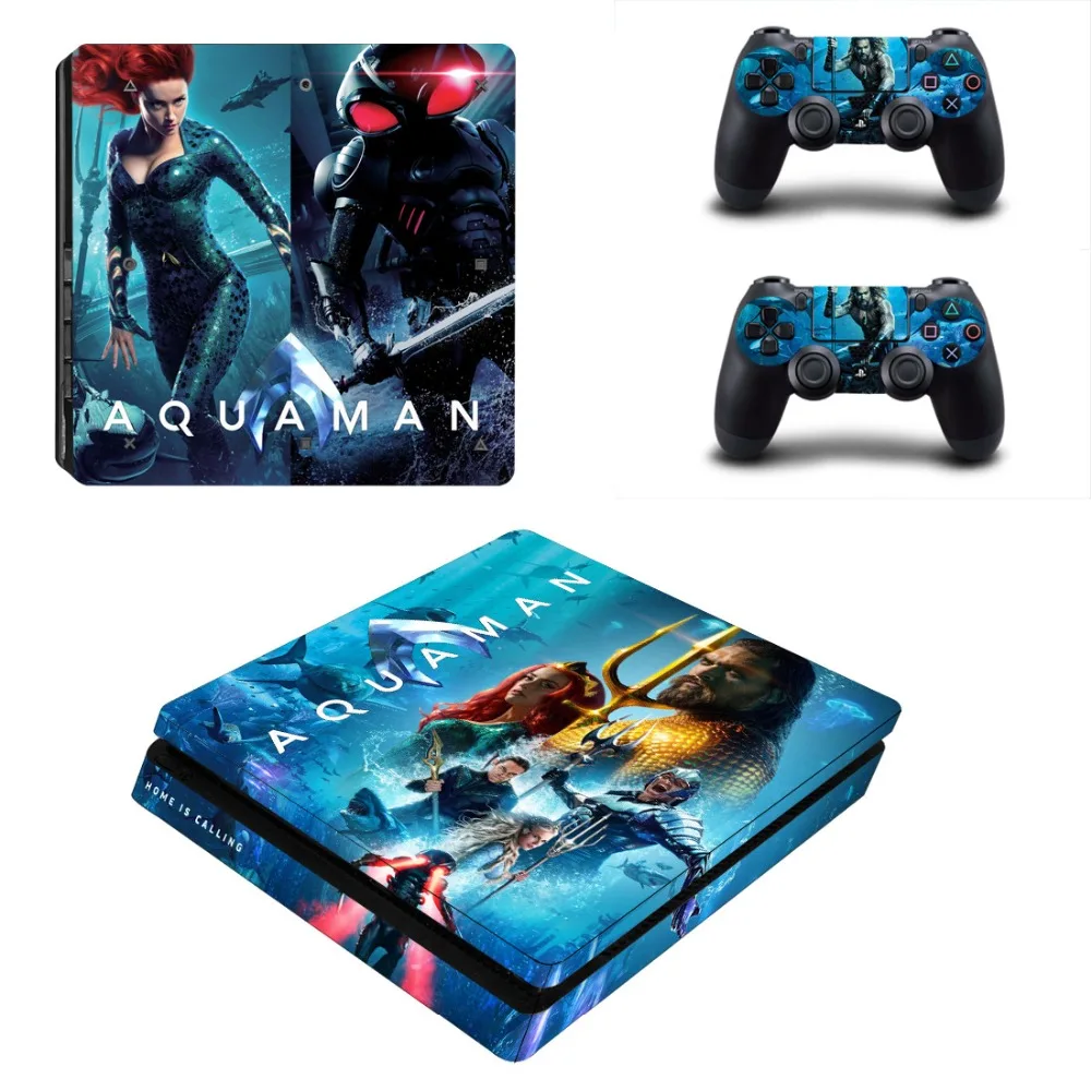 Film Aquaman PS4 Slim Skin Sticker Decal Vinyl for Playstation 4 Console and 2 Controllers |
