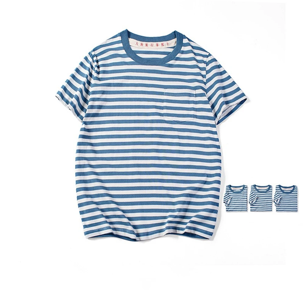 Summer round neck men's short-sleeved striped t-shirt retro college wind navy sailor blue and white striped loose casual top
Summer round neck men's short-sleeved striped t-shirt retro college wind navy sailor blue and white striped loose casual top