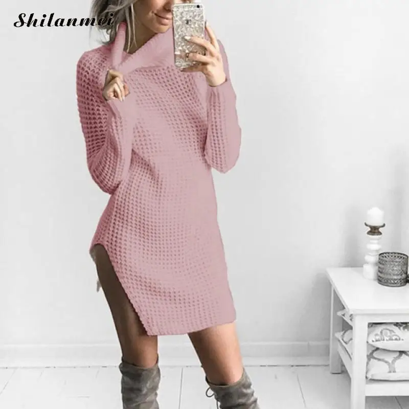 Women Turtleneck Knitted Sweater Dress 2019 Fashion Solid Long Pullover Sweater Oversized Female Slit Casual Loose Sweater Dress
Women Turtleneck Knitted Sweater Dress 2019 Fashion Solid Long Pullover Sweater Oversized Female Slit Casual Loose Sweater Dress
