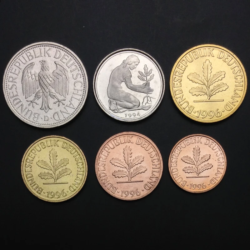 6piece Federal Republic of Germany coin original coins old version Not circulated 
6piece Federal Republic of Germany coin original coins old version Not circulated