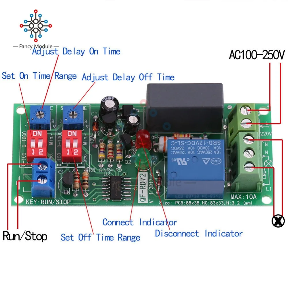 

Dual Time Adjustable Cycle Delay Timing Relay Repeat ON OFF Switch Infinite Loop Timer Module AC 100V 110V 120V 220V 230V 240V