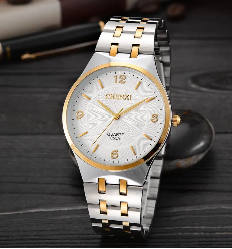Модные брендовые популярные золотые женские кварцевые часы Chenxi 055a из