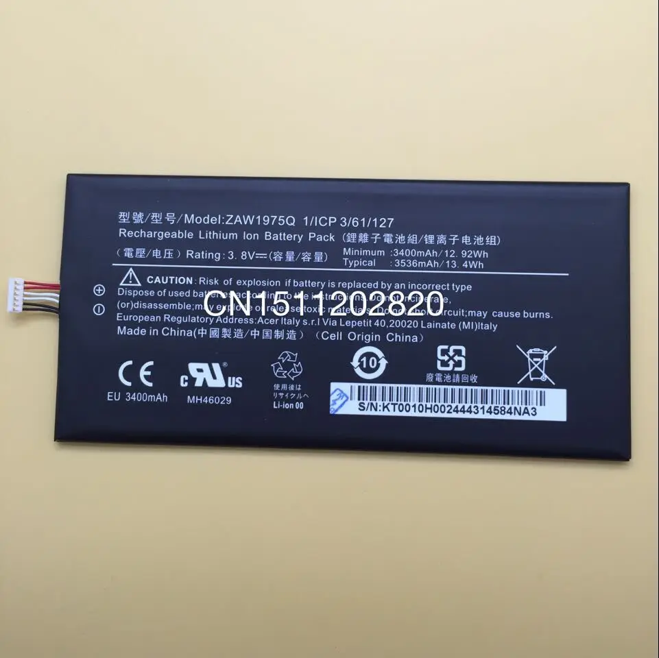 3400 мАч/12.92Wh литий полимерный Батарея ZAW1975Q A1 713 713HD Iconia Tab 7 Бесплатная доставка|battery