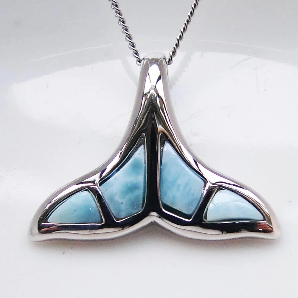 925 Sterling Silver Jewelry Natural Dominica Larimar Pendant Cute Whale Tail Charm Pendant for man and women
925 Sterling Silver Jewelry Natural Dominica Larimar Pendant Cute Whale Tail Charm Pendant for man and women