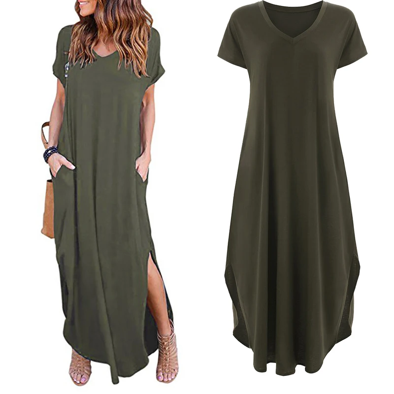 2019 Women's Casual Loose Pocket Long Dress Women Short Sleeve Dresses Women T Shirt Dress Solid Color Vintage V-neck vestido
2019 Women's Casual Loose Pocket Long Dress Women Short Sleeve Dresses Women T Shirt Dress Solid Color Vintage V-neck vestido