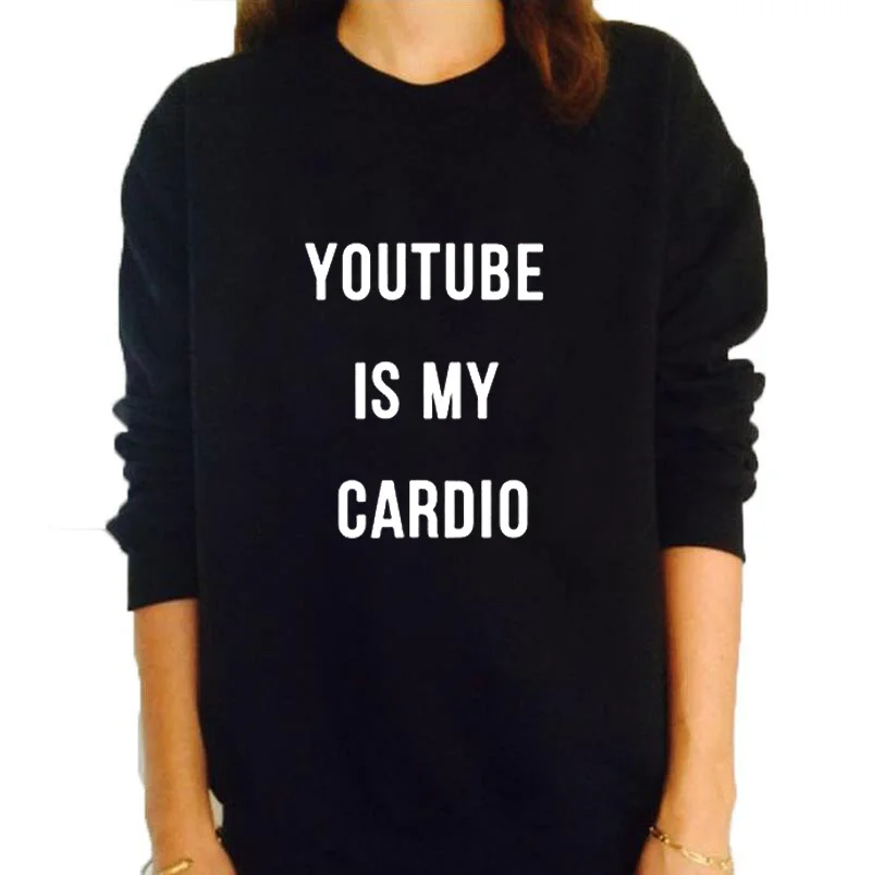 Women Pullover Casual Female Tracksuit Black White Hoodies YOUTUBE IS MY CARDIO Funny Print Harajuku Sweatshirt
Women Pullover Casual Female Tracksuit Black White Hoodies YOUTUBE IS MY CARDIO Funny Print Harajuku Sweatshirt