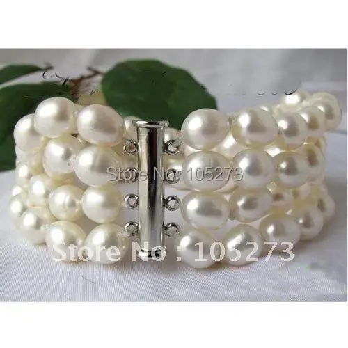 4Strands Rice 8-10MM White Color Genuine Freshwater Pearl Bracelet White Magnet Clasp 8inchs Pearl Jewelry Free Shipping FN1643
4Strands Rice 8-10MM White Color Genuine Freshwater Pearl Bracelet White Magnet Clasp 8inchs Pearl Jewelry Free Shipping FN1643