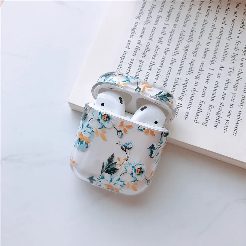 Чехол для AirPods прозрачный жесткий пластиковый чехол с цветком беспроводных Bluetooth