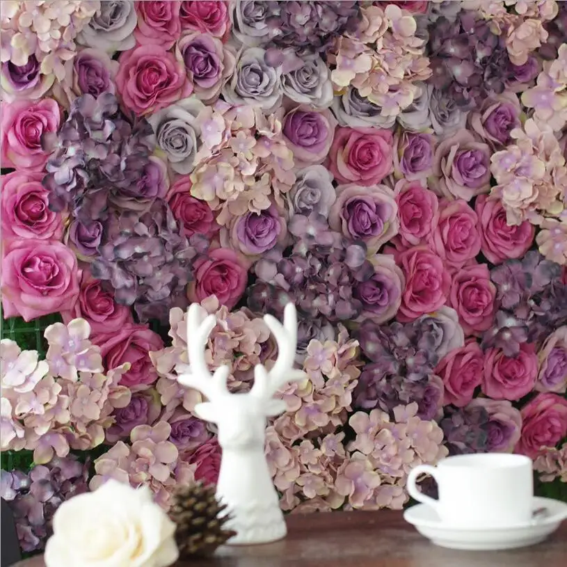 

60X40cm Rose wall Artificial Silk Rose Peony Flower Wall Decoration Decorative Silk Hydrangea Wedding Decoration Backdrop Panels