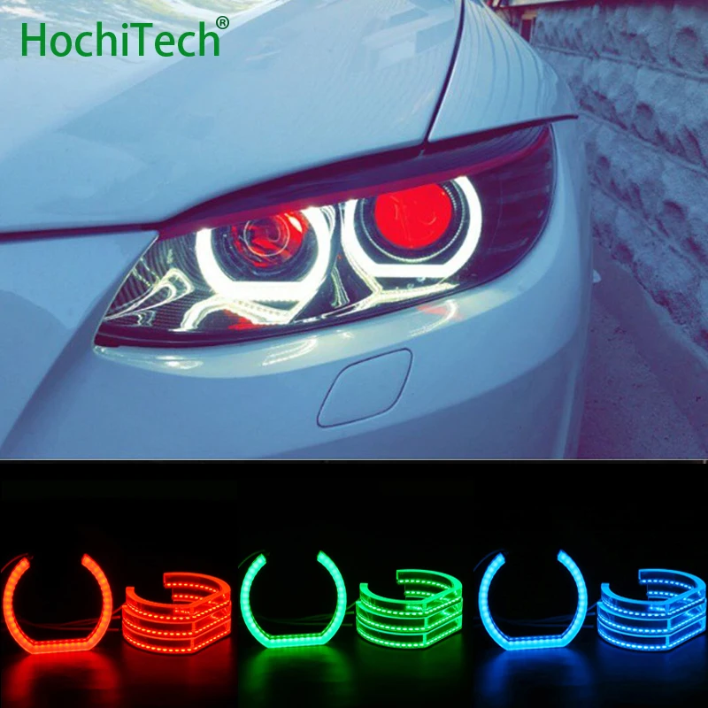 Фото RGB Кристалл Многоцветный DTM Стиль LED Ангельские Глазки Halo кольца свет наборы для BMW