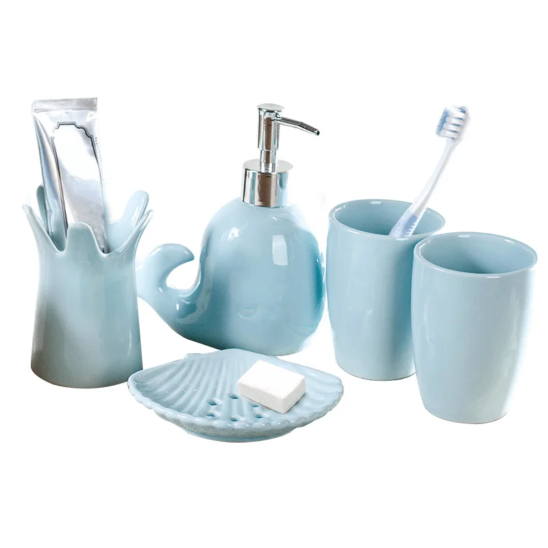 5 Pcs/Set Cute Whale Shape Solid Color Ceramic Wash Set Creative Bathroom Accessories Set Wedding Gift
5 Pcs/Set Cute Whale Shape Solid Color Ceramic Wash Set Creative Bathroom Accessories Set Wedding Gift