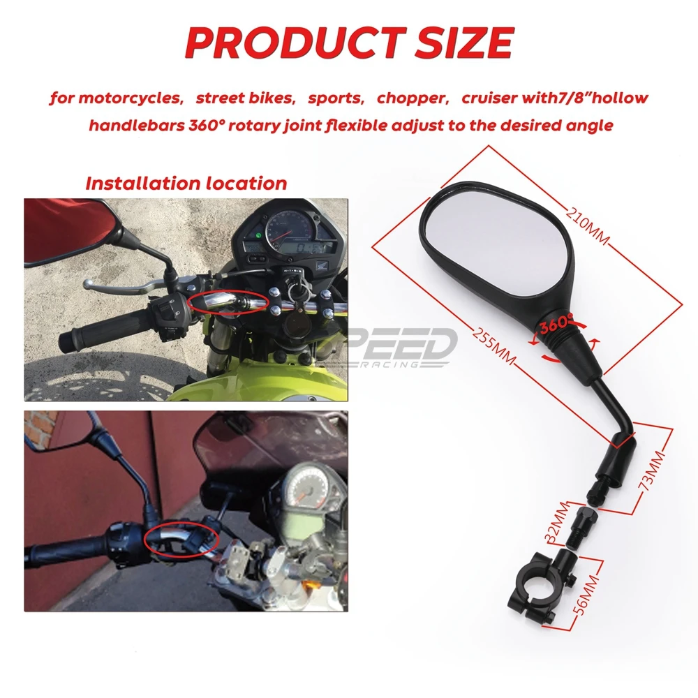 Motorcycle 7/8" Handlebar 8mm Rearview Mirror + Bracket Holder Clamp For ATV Quad Pit Dirt Bike Go Kart Moped Scooter | Автомобили и