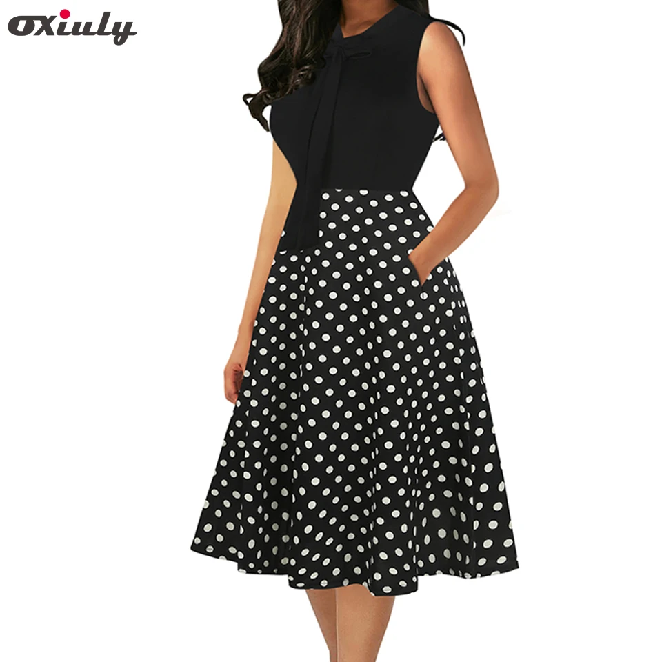 Women Sleeveless Black Patchwork Polka Dot Dresses Ladies Bow Tie Pocket Party Female Vestidos Party Fit and Flare A-line Dress
Women Sleeveless Black Patchwork Polka Dot Dresses Ladies Bow Tie Pocket Party Female Vestidos Party Fit and Flare A-line Dress