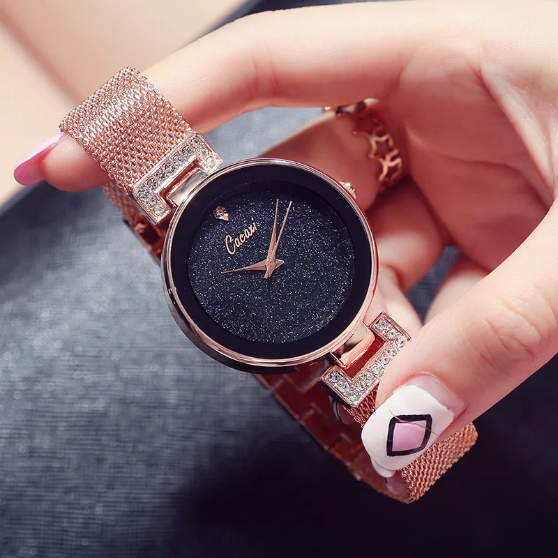 Женские кварцевые часы Cacaxi розовое золото повседневные с браслетом подарок для