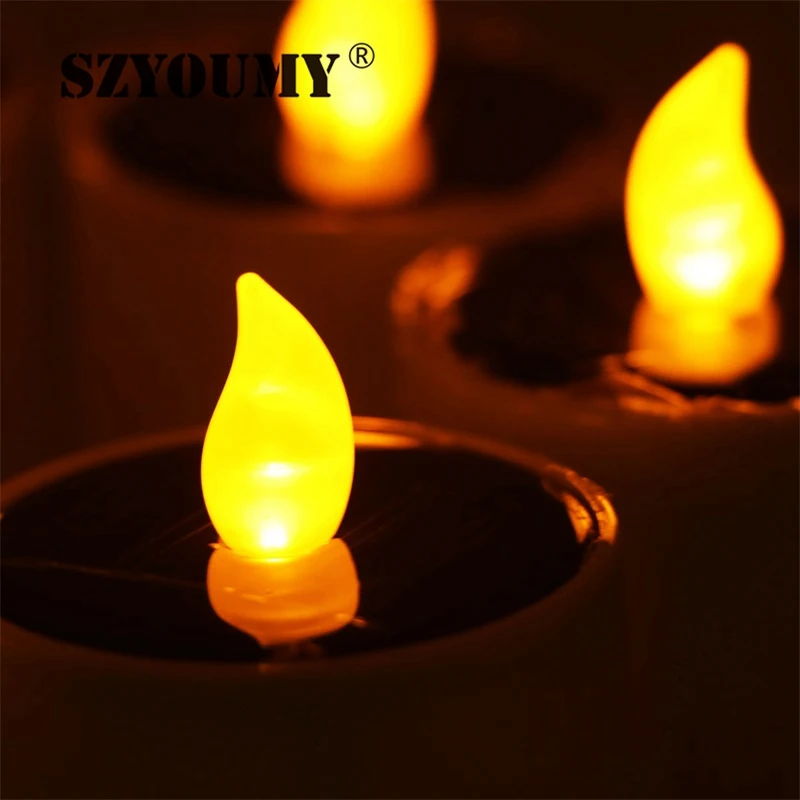 SZYOUMY Solar Powered LED Candle Light Yellow Flicker Tea Lamp Festival Wedding Romantic Decor Electronic Night | Лампы и освещение