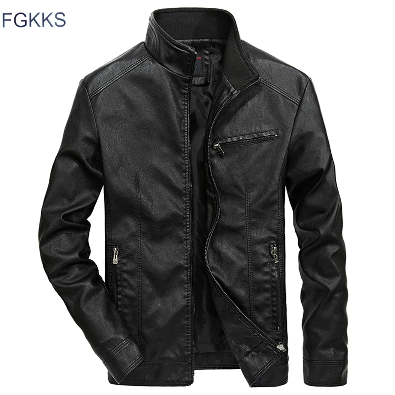 Мужская кожаная куртка-бомбер FGKKS повседневная мотоциклетная куртка верхняя