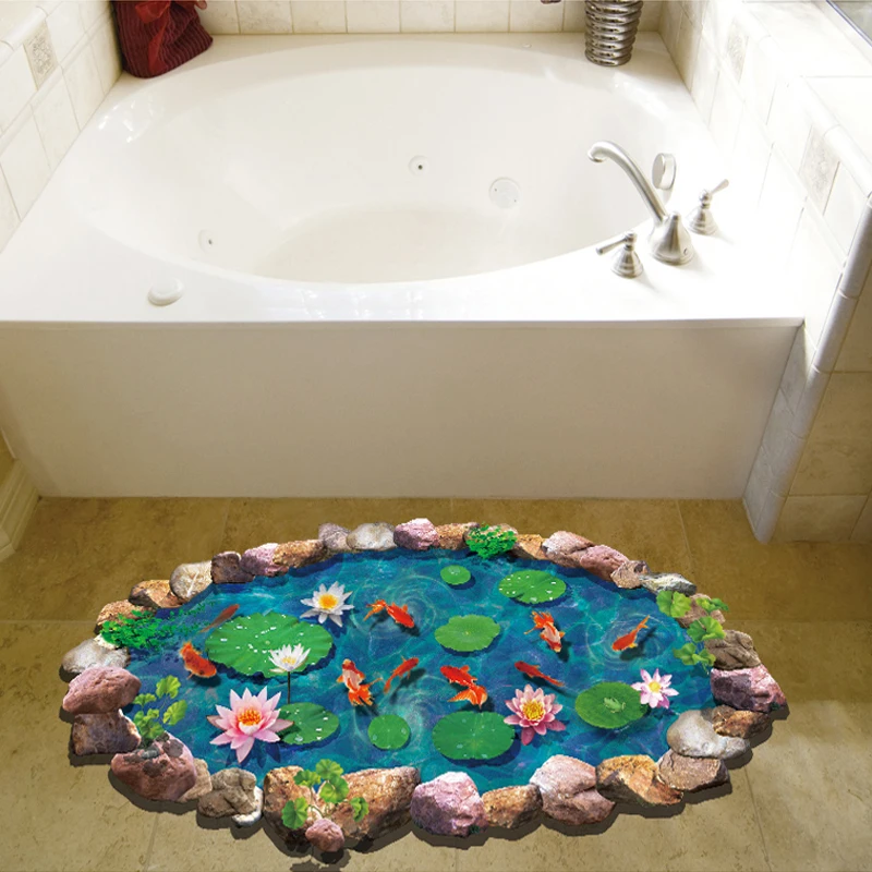 Lotus Pond goldfish 3D Floor Sticker PVC Material waterproof wall decals For Living room Kids room bathroom floor decor sticker
Lotus Pond goldfish 3D Floor Sticker PVC Material waterproof wall decals For Living room Kids room bathroom floor decor sticker