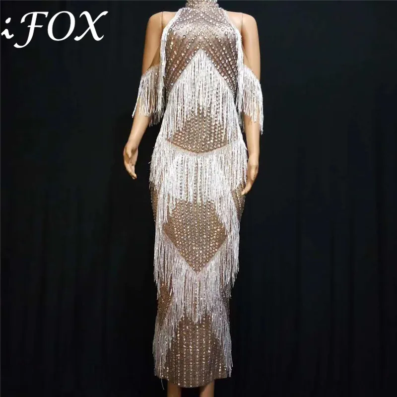 Sexy Halter Rhinestones Dress with White Tassel 2019 Birthday Celebrate Party Women Dress Nightclub Female Singer Stage Wear
Sexy Halter Rhinestones Dress with White Tassel 2019 Birthday Celebrate Party Women Dress Nightclub Female Singer Stage Wear