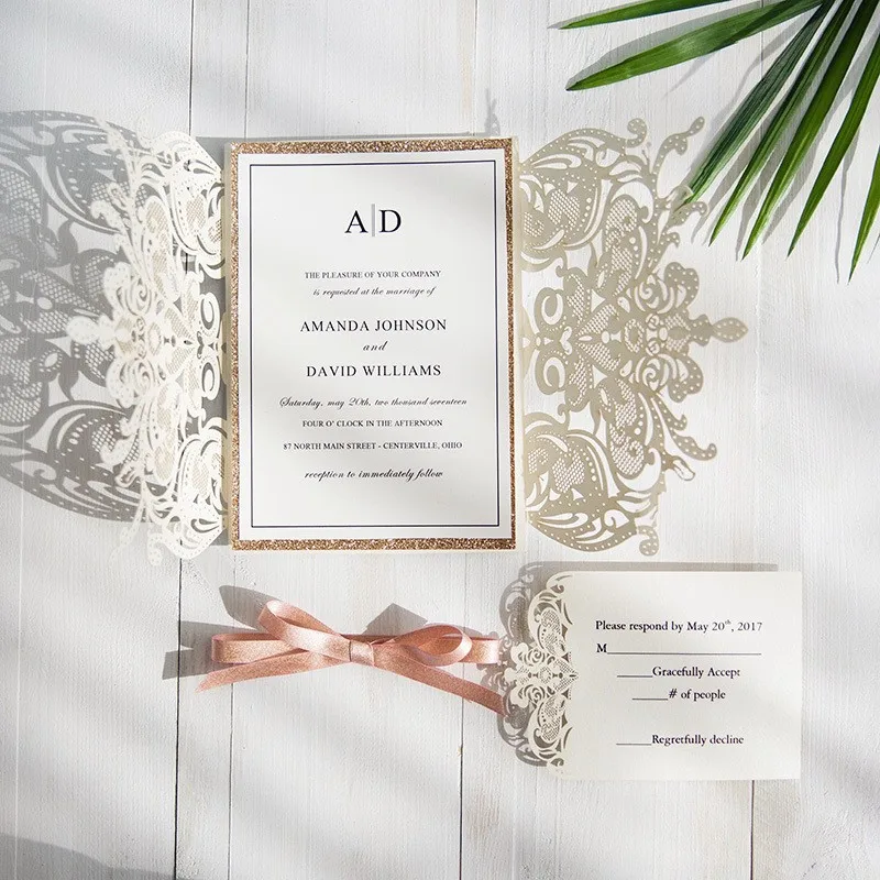 (100 pieces/lot) Customize Print High-end White Wedding Invite Card Laser Floral Glittery Engagement Baptism Invitations IC120W
(100 pieces/lot) Customize Print High-end White Wedding Invite Card Laser Floral Glittery Engagement Baptism Invitations IC120W