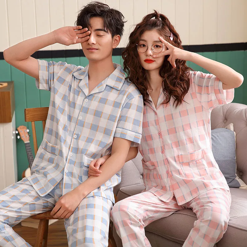 Summer Knitted Cotton Striped Couple Pajamas Suit Short Tops+Long Pants Turn-down Collar Cardigan Plus Size M-3XL Lovers Pyjamas
Summer Knitted Cotton Striped Couple Pajamas Suit Short Tops+Long Pants Turn-down Collar Cardigan Plus Size M-3XL Lovers Pyjamas