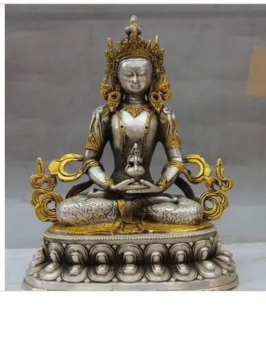 Tibet White Copper Silver Buddhism Statue Amitayus Longevity Buddha Bodhisattva decoration bronze factory outlets
Tibet White Copper Silver Buddhism Statue Amitayus Longevity Buddha Bodhisattva decoration bronze factory outlets