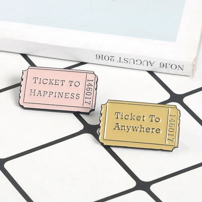Metal ticket enamel brooch ticket brooch to Hap Brooches Ex Everywhere romantic brooch clothing fashion backpack jewelry
Metal ticket enamel brooch ticket brooch to Hap Brooches Ex Everywhere romantic brooch clothing fashion backpack jewelry