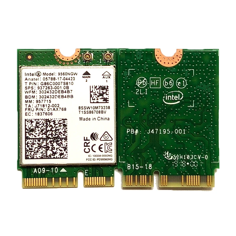 Оптовая продажа, Новая беспроводная карта для Intel AC 9560 9560NGW NGFF Key E Wifi для Bluetooth 5,0 8020.11ac для ноутбука Windows 10
Оптовая продажа, Новая беспроводная карта для Intel AC 9560 9560NGW NGFF Key E Wifi для Bluetooth 5,0 8020.11ac для ноутбука Windows 10
