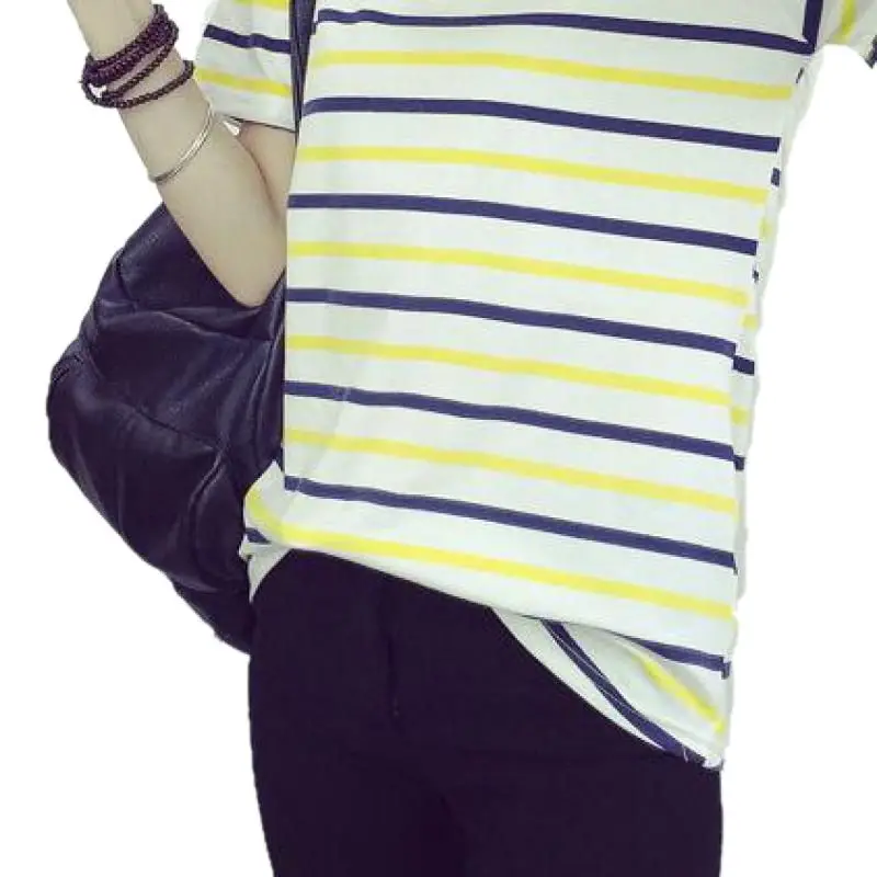 Женская Полосатая футболка с короткими рукавами корейский стиль Мода Лето