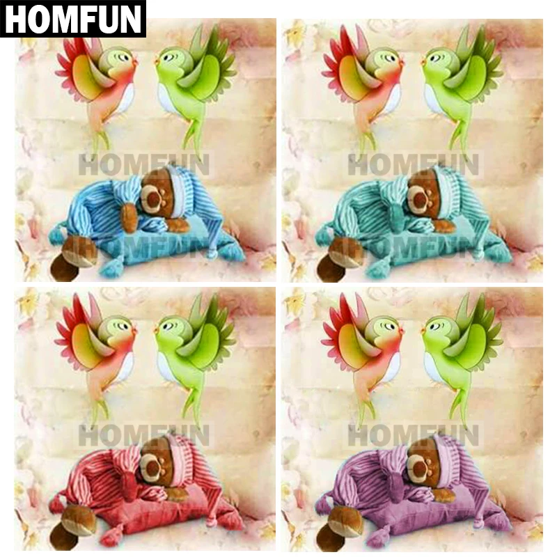 HOMFUN полный квадратный/круглый дрель 5D DIY алмазная живопись "медведь и птица" 3D