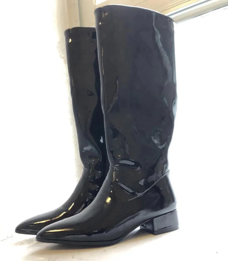 Stylesowner Black Wine Red Patent Leather Boots Knee-high Low Heel Rain Boots Females Shiny All Match Riding Bootie New Fashion
Stylesowner Black Wine Red Patent Leather Boots Knee-high Low Heel Rain Boots Females Shiny All Match Riding Bootie New Fashion