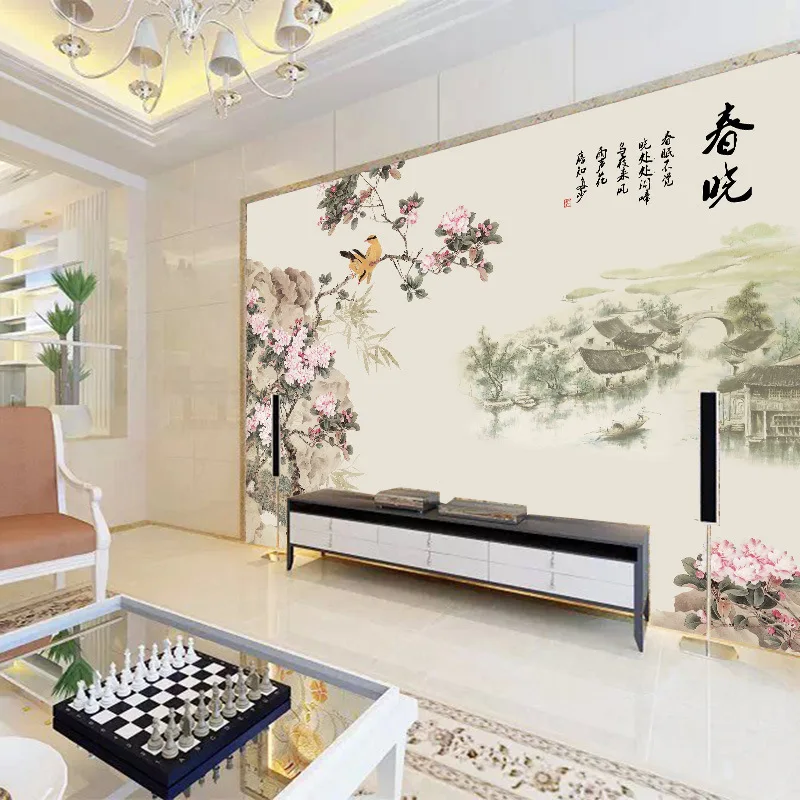 Customized mural large 3D Traditional Chinese painting with flower bird behind TV sofa as background wallpaper in living room
Customized mural large 3D Traditional Chinese painting with flower bird behind TV sofa as background wallpaper in living room