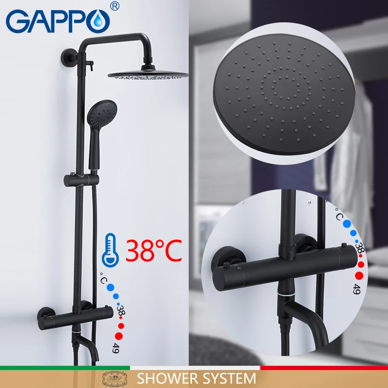 

GAPPO shower system Black bathroom Shower set bath shower mixers waterfall thermostatic Mixer tap Wall Mounted bathtub faucet