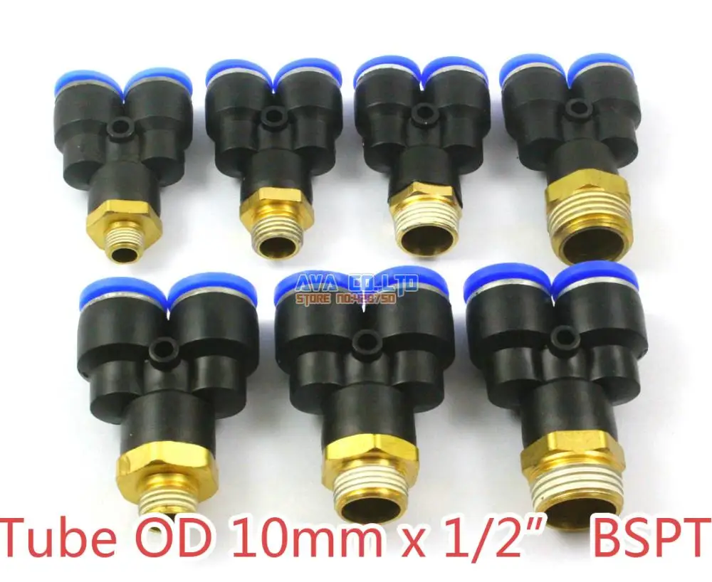 

5 Pieces Tube OD 10mm x 1/2" BSPT Male Y Pneumatic Connector Push In To Connect Fitting One Touch Quick Release Air Fitting