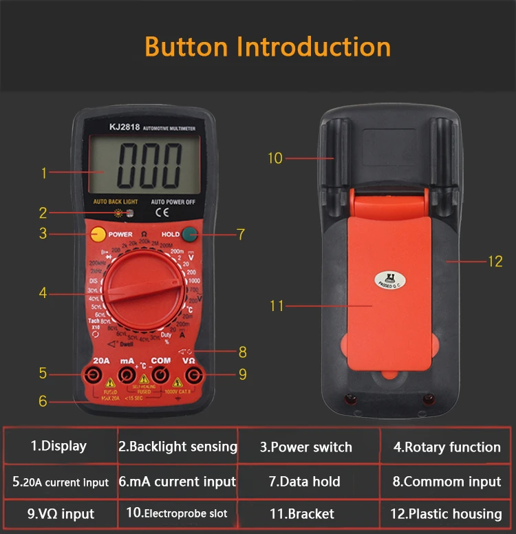 AC/DC Voltage Meter DC Ammeter Resistance Tester Frequency Duty Cycle Test Car Digital Multimeter Portable Multi Meter
AC/DC Voltage Meter DC Ammeter Resistance Tester Frequency Duty Cycle Test Car Digital Multimeter Portable Multi Meter